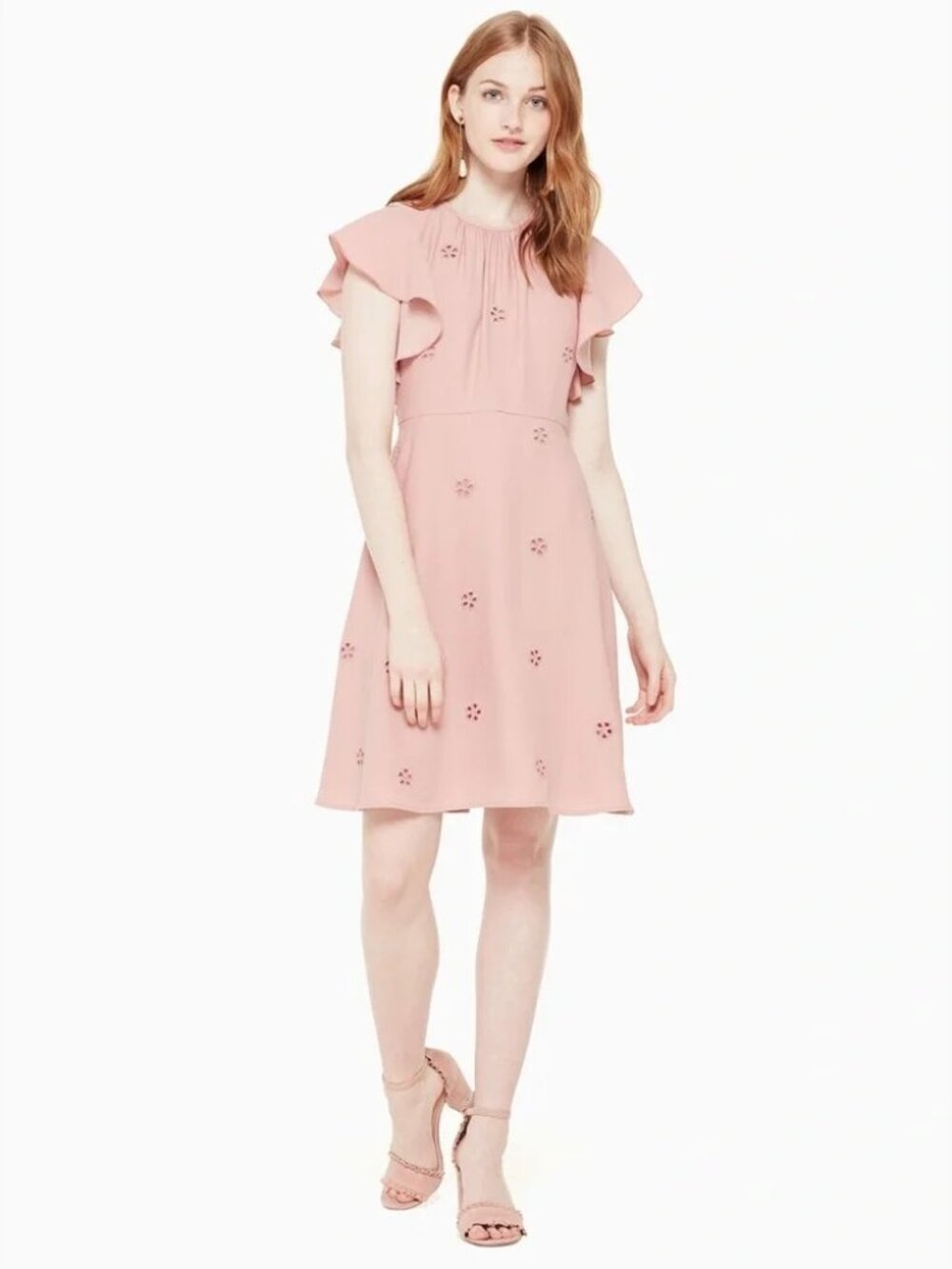 Kate Spade Crepe Cutout Dress Size 0 Pink Floral Flutter Sleeve Lined
